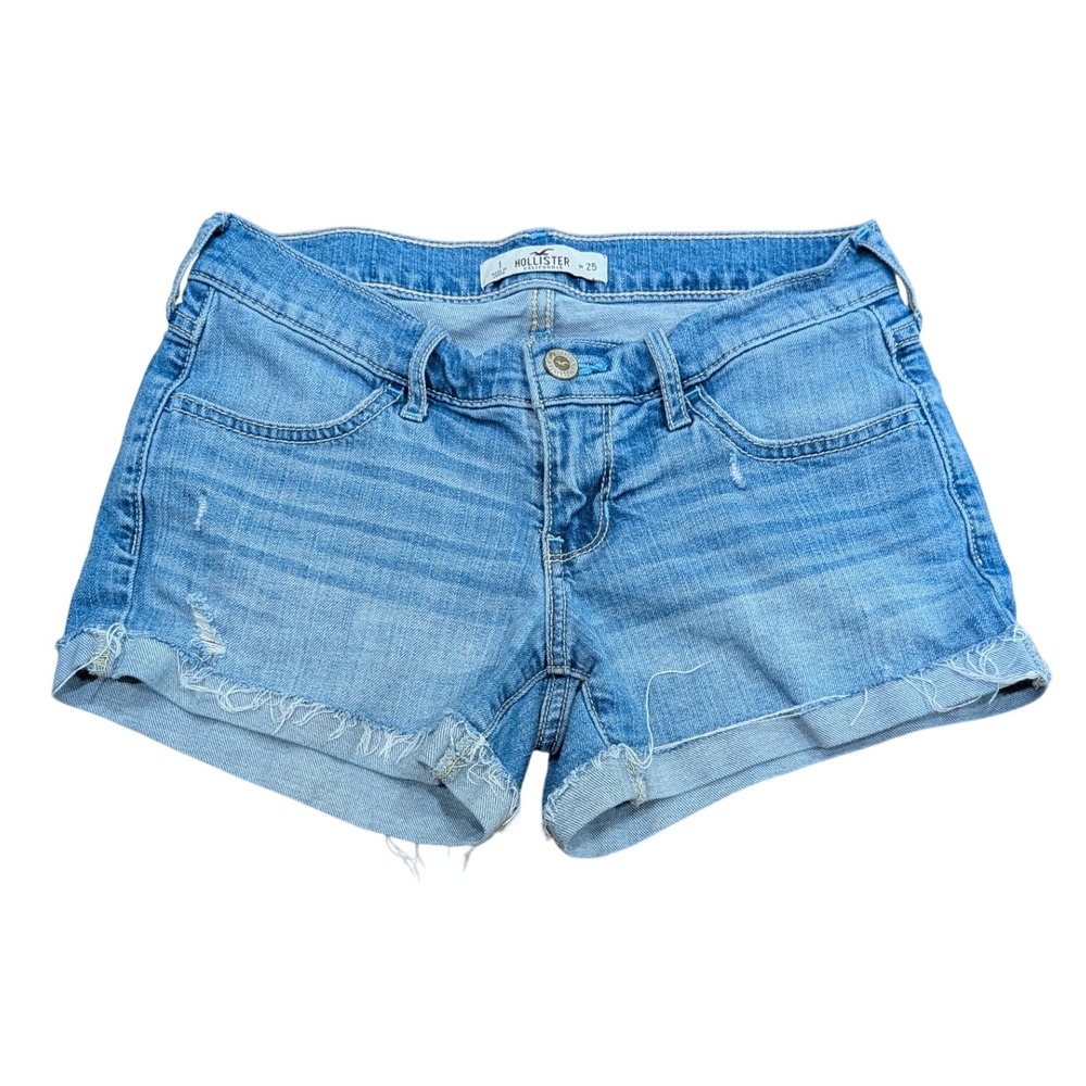 Hollister Womens Denim Shorts Size 1 25 Light Wash Distressed Cuffed Y2K